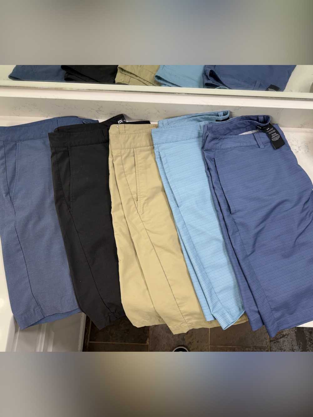 TravisMathew Men's Flat Front Shorts 5 pair- Black, Blue, Light Blue, Tan, Black